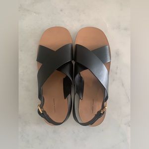 MANSUR GRAVIEL Crossover Sandals, Black Leather, Size 40